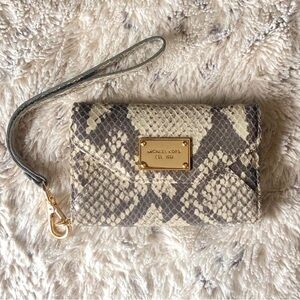 Michael Kors Snake-Print Wristlet Wallet in Gray